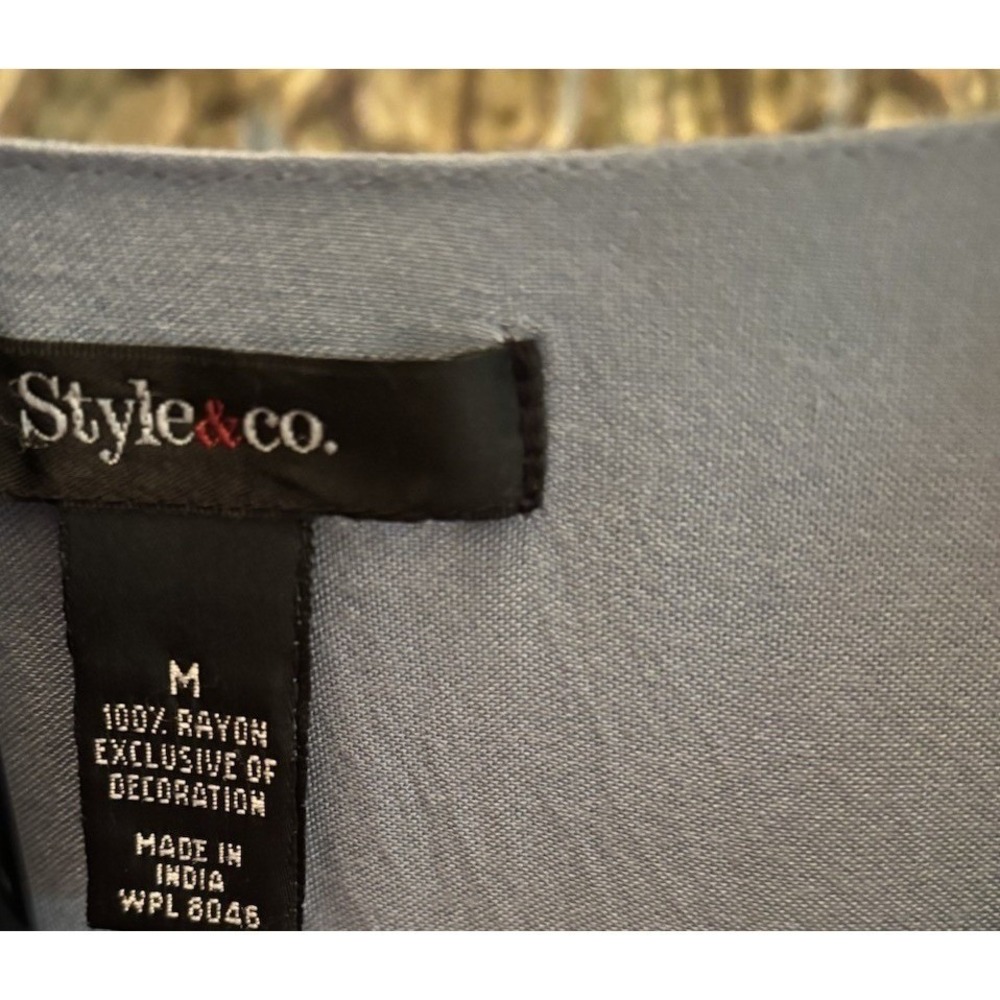 Style & Co. Embroidered Boho Blouse M – Blue Rayon Long Sleeve Peasant Top India - Picture 6 of 9